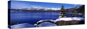 Lake with a Snowcapped Mountain Range in the Background, Sand Harbor, Lake Tahoe, California, USA-null-Stretched Canvas