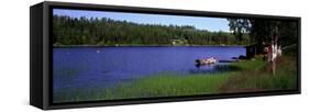 Lake with Cabin and Boat, Near Falun, Dalarna, Sweden-null-Framed Stretched Canvas