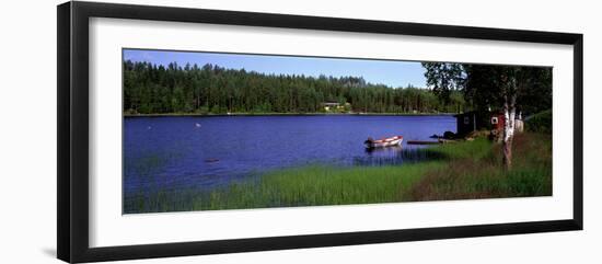 Lake with Cabin and Boat, Near Falun, Dalarna, Sweden-null-Framed Photographic Print