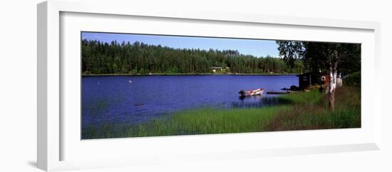 Lake with Cabin and Boat, Near Falun, Dalarna, Sweden-null-Framed Photographic Print