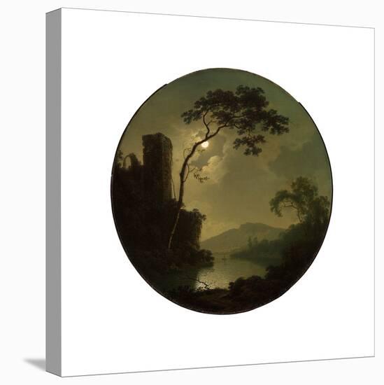 Lake with Castle on a Hill, 1787-Joseph Wright of Derby-Stretched Canvas