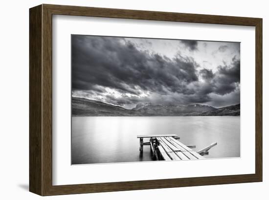 Lake with Dock Mountains & Clouds-Nish Nalbandian-Framed Art Print