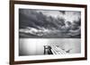 Lake with Dock Mountains & Clouds-Nish Nalbandian-Framed Art Print