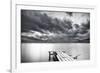 Lake with Dock Mountains & Clouds-Nish Nalbandian-Framed Art Print