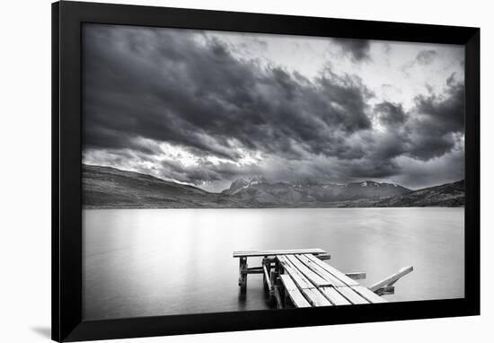 Lake with Dock Mountains & Clouds-Nish Nalbandian-Framed Art Print