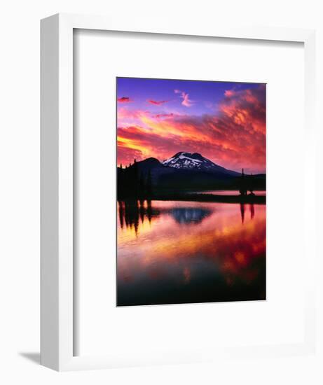 Lake with mountain range in the background at sunset, Sparks Lake, South Sister, Deschutes Natio...-Panoramic Images-Framed Photographic Print