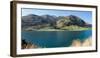 Lake with mountain range in the background, Lake Hawea, Makarora-Lake Hawea Road, State Highway...-null-Framed Photographic Print