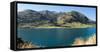 Lake with mountain range in the background, Lake Hawea, Makarora-Lake Hawea Road, State Highway...-null-Framed Stretched Canvas