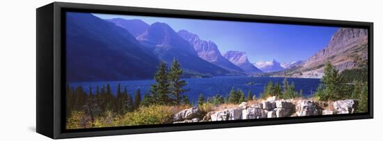 Lake with Mountain Range in the Background, St. Mary Lake, Glacier National Park, Montana, USA-null-Framed Stretched Canvas