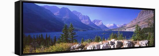 Lake with Mountain Range in the Background, St. Mary Lake, Glacier National Park, Montana, USA-null-Framed Stretched Canvas