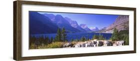 Lake with Mountain Range in the Background, St. Mary Lake, Glacier National Park, Montana, USA-null-Framed Photographic Print