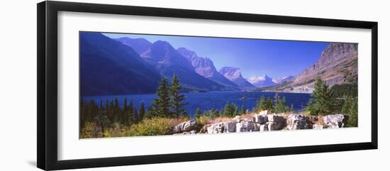 Lake with Mountain Range in the Background, St. Mary Lake, Glacier National Park, Montana, USA-null-Framed Photographic Print