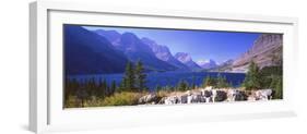 Lake with Mountain Range in the Background, St. Mary Lake, Glacier National Park, Montana, USA-null-Framed Photographic Print