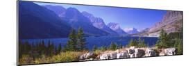 Lake with Mountain Range in the Background, St. Mary Lake, Glacier National Park, Montana, USA-null-Mounted Photographic Print