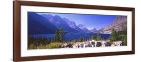 Lake with Mountain Range in the Background, St. Mary Lake, Glacier National Park, Montana, USA-null-Framed Photographic Print