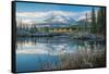 Lake with mountains in background, Beaverlodge, Three Sisters, Canmore, Alberta, Canada-null-Framed Stretched Canvas