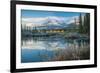 Lake with mountains in background, Beaverlodge, Three Sisters, Canmore, Alberta, Canada-null-Framed Photographic Print