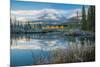 Lake with mountains in background, Beaverlodge, Three Sisters, Canmore, Alberta, Canada-null-Mounted Photographic Print