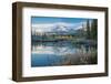 Lake with mountains in background, Beaverlodge, Three Sisters, Canmore, Alberta, Canada-null-Framed Photographic Print