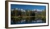 Lake with mountains in background, Three Sisters Mountain, Mount Lawrence Grassi, Canmore, Alber...-null-Framed Photographic Print