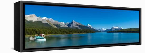 Lake with Mountains in the Background, Maligne Lake, Jasper National Park, Alberta, Canada-null-Framed Stretched Canvas