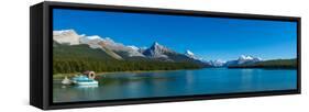 Lake with Mountains in the Background, Maligne Lake, Jasper National Park, Alberta, Canada-null-Framed Stretched Canvas