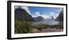 Lake with mountains in the background, Milford Sound, Southland, South Island, New Zealand-null-Framed Photographic Print