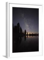 Lake with Reflection of the Milky Way and Silhouetted Trees, Lassen Volcanic Np, California, USA-Mark Taylor-Framed Photographic Print