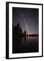 Lake with Reflection of the Milky Way and Silhouetted Trees, Lassen Volcanic Np, California, USA-Mark Taylor-Framed Photographic Print