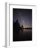 Lake with Reflection of the Milky Way and Silhouetted Trees, Lassen Volcanic Np, California, USA-Mark Taylor-Framed Photographic Print