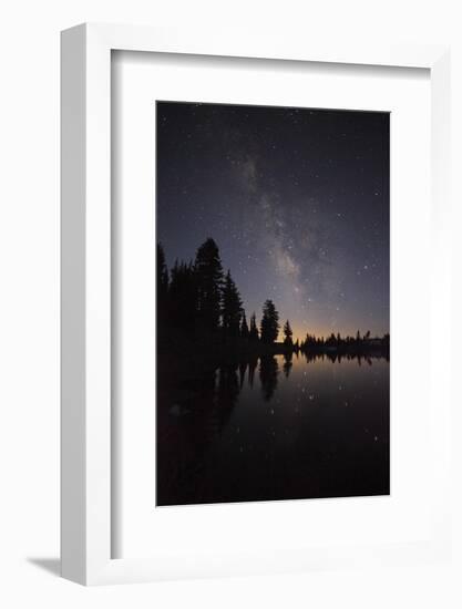 Lake with Reflection of the Milky Way and Silhouetted Trees, Lassen Volcanic Np, California, USA-Mark Taylor-Framed Photographic Print