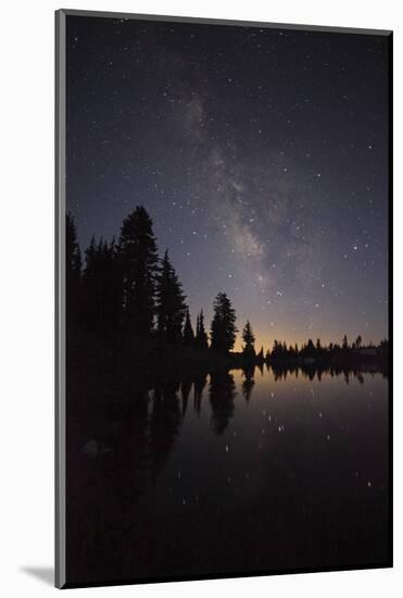 Lake with Reflection of the Milky Way and Silhouetted Trees, Lassen Volcanic Np, California, USA-Mark Taylor-Mounted Photographic Print