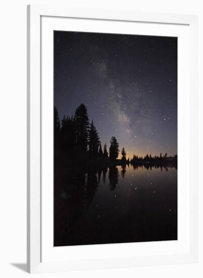 Lake with Reflection of the Milky Way and Silhouetted Trees, Lassen Volcanic Np, California, USA-Mark Taylor-Framed Photographic Print