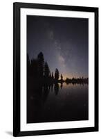 Lake with Reflection of the Milky Way and Silhouetted Trees, Lassen Volcanic Np, California, USA-Mark Taylor-Framed Photographic Print