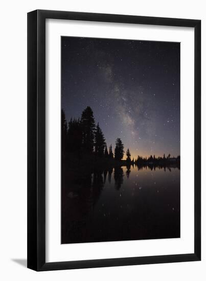 Lake with Reflection of the Milky Way and Silhouetted Trees, Lassen Volcanic Np, California, USA-Mark Taylor-Framed Photographic Print