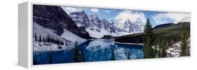 Lake with Snow Covered Mountains in the Background, Moraine Lake, Banff National Park, Alberta-null-Framed Stretched Canvas