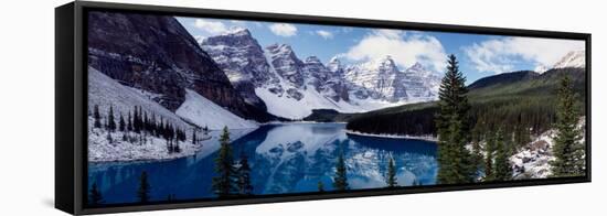 Lake with Snow Covered Mountains in the Background, Moraine Lake, Banff National Park, Alberta-null-Framed Stretched Canvas