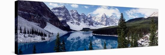 Lake with Snow Covered Mountains in the Background, Moraine Lake, Banff National Park, Alberta-null-Stretched Canvas