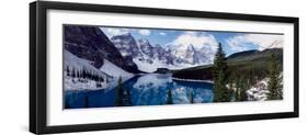 Lake with Snow Covered Mountains in the Background, Moraine Lake, Banff National Park, Alberta-null-Framed Premium Photographic Print