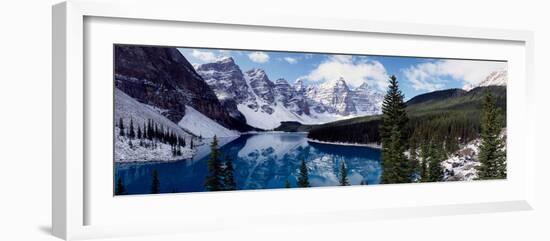 Lake with Snow Covered Mountains in the Background, Moraine Lake, Banff National Park, Alberta-null-Framed Photographic Print