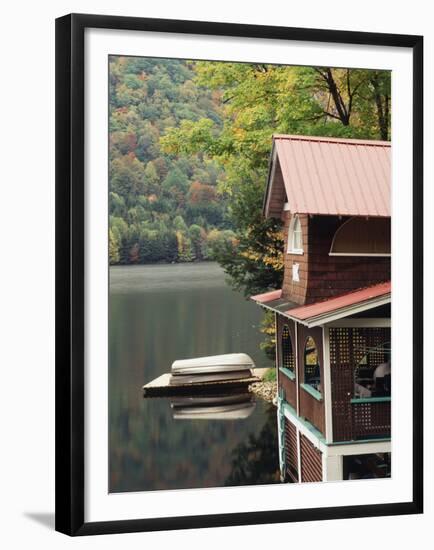 Lakefront House in Autumn, Plymouth Union, Vermont, USA-Walter Bibikow-Framed Premium Photographic Print