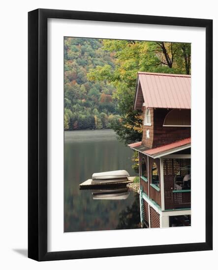 Lakefront House in Autumn, Plymouth Union, Vermont, USA-Walter Bibikow-Framed Photographic Print