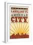 Lakeland, Florida - Skyline and Sunburst Screenprint Style-Lantern Press-Framed Art Print