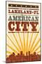 Lakeland, Florida - Skyline and Sunburst Screenprint Style-Lantern Press-Mounted Art Print