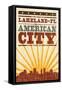 Lakeland, Florida - Skyline and Sunburst Screenprint Style-Lantern Press-Framed Stretched Canvas