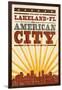 Lakeland, Florida - Skyline and Sunburst Screenprint Style-Lantern Press-Framed Art Print