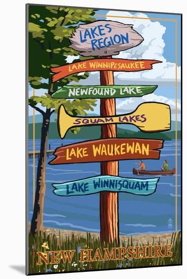 Lakes Region, New Hampshire - Destination Sign-Lantern Press-Mounted Art Print