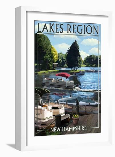 Lakes Region, New Hampshire - Pontoon and Lake-Lantern Press-Framed Art Print