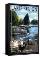 Lakes Region, New Hampshire - Pontoon and Lake-Lantern Press-Framed Stretched Canvas