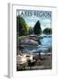 Lakes Region, New Hampshire - Pontoon and Lake-Lantern Press-Framed Art Print